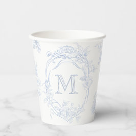 Monogramm erste florale Blue Toile Wedding Bridal Pappbecher