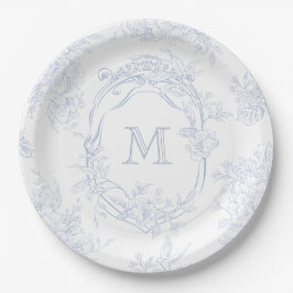 Monogramm erste florale Blue Toile Wedding Bridal Pappteller