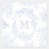 Monogramm erste florale Blue Toile Wedding Bridal Quadratischer Aufkleber (Vorderseite)