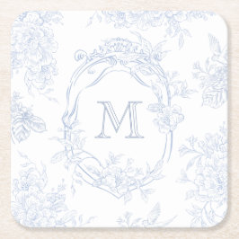 Monogramm erste florale Blue Toile Wedding Bridal Rechteckiger Pappuntersetzer