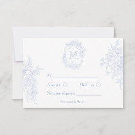 Monogramm erste florale Blue Toile Wedding Bridal RSVP Karte