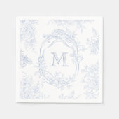 Monogramm erste florale Blue Toile Wedding Bridal Serviette (Vorderseite)