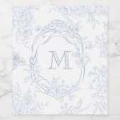 Monogramm erste florale Blue Toile Wedding Bridal Weinetikett (Einzelnes Label)