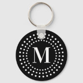 Monogramm erste Foto Retro Radialpunkte schwarz Schlüsselanhänger (Vorderseite)