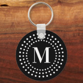 Monogramm erste Foto Retro Radialpunkte schwarz Schlüsselanhänger (Vorderseite)