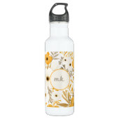 Monogramm erste Gold Brown White Floral Botanical Edelstahlflasche (Vorderseite)