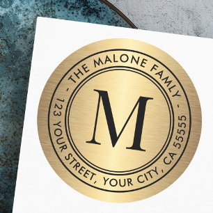 Monogramm erste goldene Gradientenkurve Runder Aufkleber