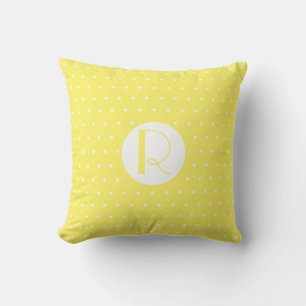 Monogramm erste hellgelbe weiße Polka-Punkte Kissen