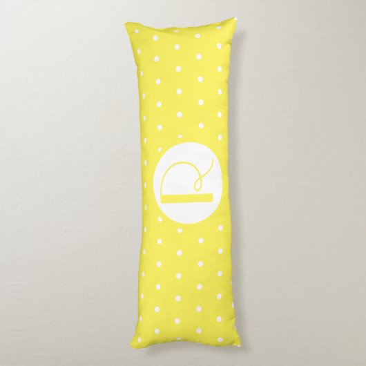 Monogramm erste hellgelbe weiße Polka-Punkte Seitenschläferkissen (Rückseite (Vertikal))