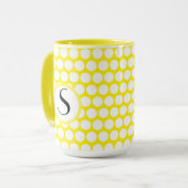 Monogramm erste hellgelbe weiße Polka-Punkte Tasse (Vorderseite Links)