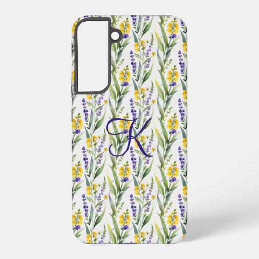 Monogramm erste Lila-gelbe Wildblume Geschenk ihr Samsung Galaxy Hülle (Rückseite)