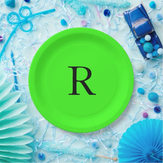 Monogramm erste Neon Green Bright Farbgebung Pappteller (Party)