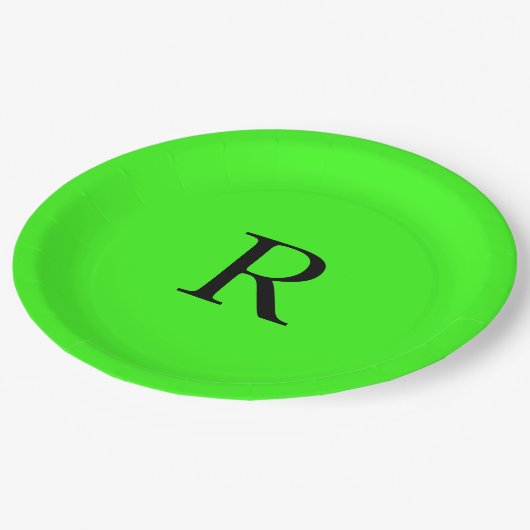 Monogramm erste Neon Green Bright Farbgebung Pappteller (Schrägansicht)