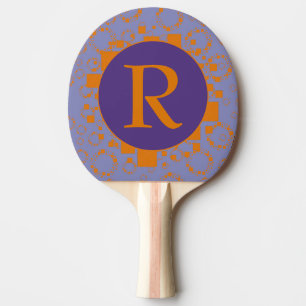 Monogramm erste Orange-Lila Kreise Quadrate Tischtennis Schläger