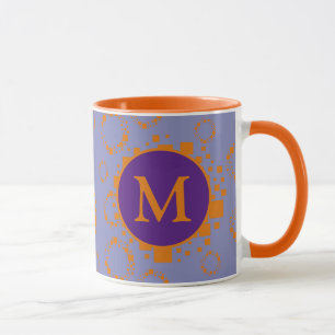 Monogramm erste orangefarbene Lila Quadrate Tasse