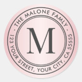 Monogramm erste pinkfarbene satinierte Rücksendead Runder Aufkleber (Vorderseite)