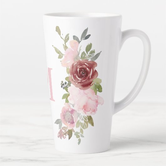 Monogramm erste rosa Rose Wasserfarbe Milchtasse (Rechts)