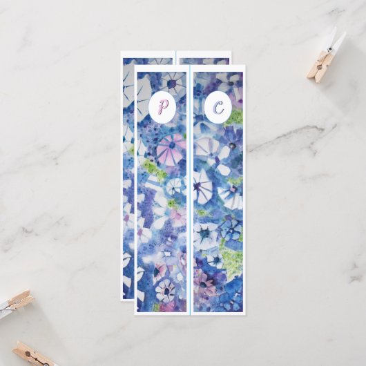 Monogramm Erste Whimsikale Blume Zwei Lesezeichen (Vorderseite/Rückseite Beispiel)