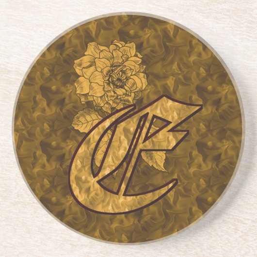 Monogramm erster E Gold Peony Drink Untersetzer (Vorne)