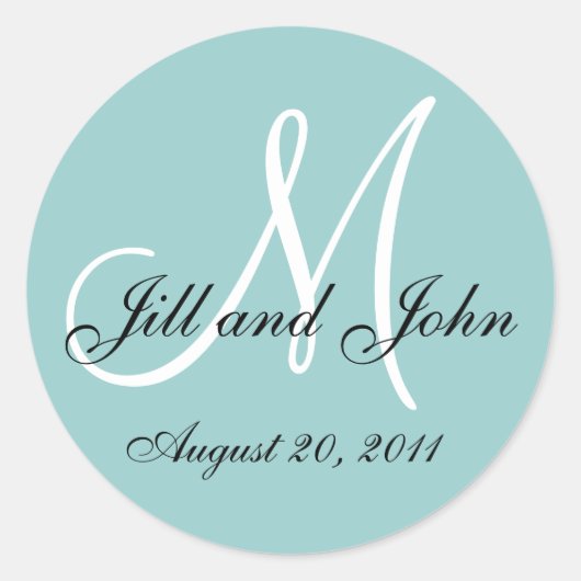 Monogramm erstes Blue Wedding-Siegel Runder Aufkleber (Vorderseite)