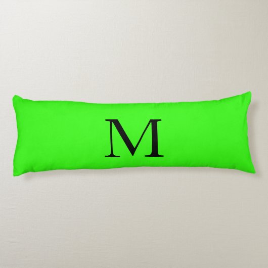 Monogramm erstes neongrünes, farbiges, leuchtendes seitenschläferkissen (Rückseite)