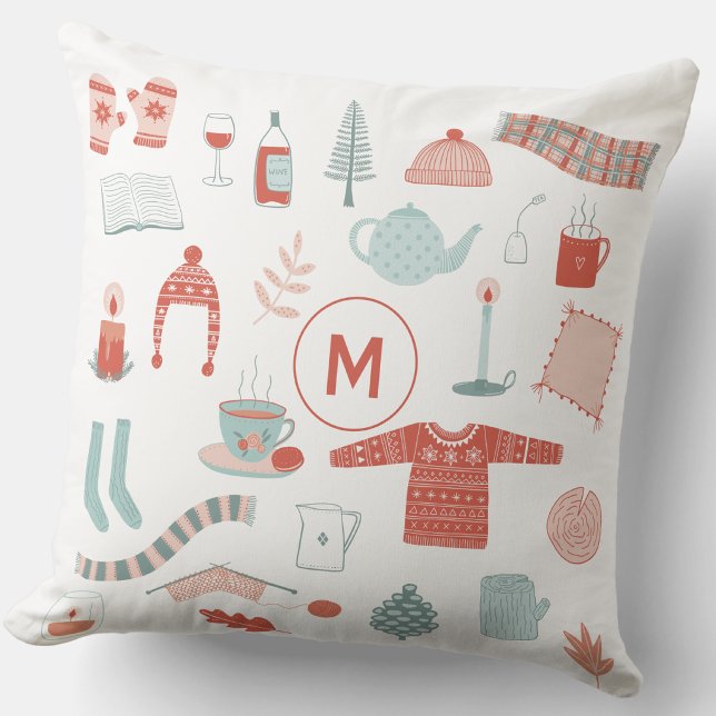 Monogramm erstes Retro-Scandinavian Hygge Kissen (Monogram initial personalized Scandinavian Hygge cosy throw pillow)