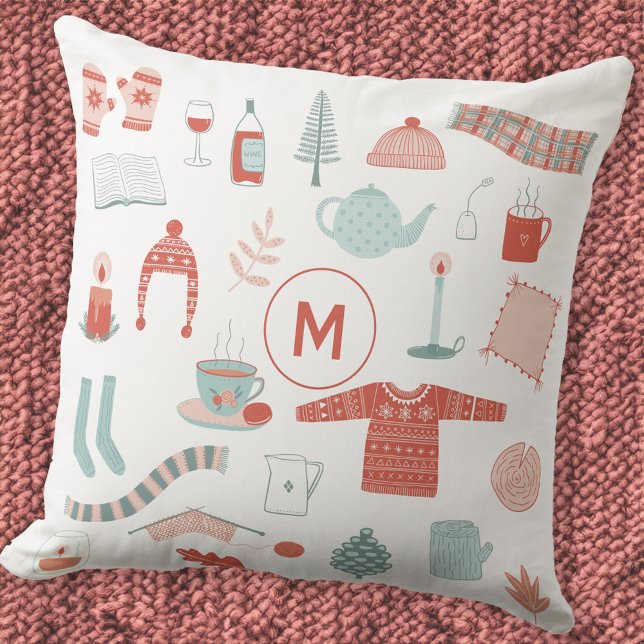 Monogramm erstes Retro-Scandinavian Hygge Kissen (Monogram initial personalized Scandinavian Hygge cosy throw pillow)