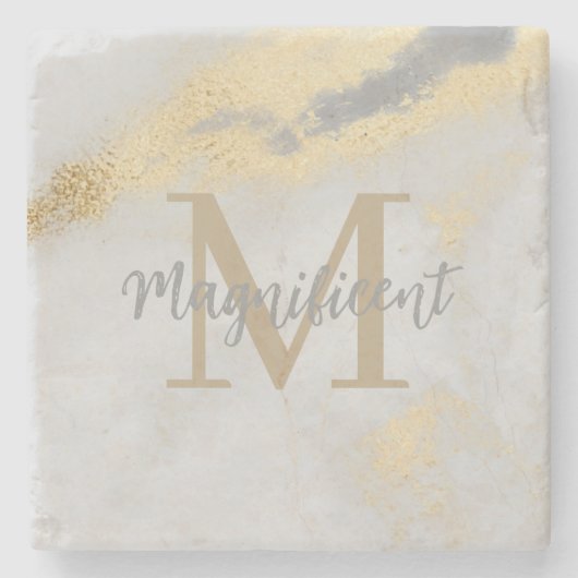 Monogramm Erstgold und Graumarmor Steinuntersetzer (Vorderseite)