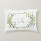 Monogramm Erstmaliger Eukalyptus Greenery Dekokissen (Vorderseite)