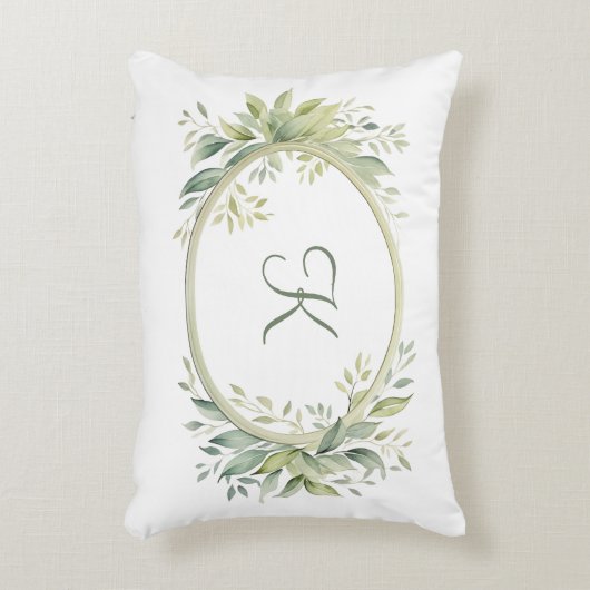 Monogramm Erstmaliger Eukalyptus Greenery Dekokissen (Vorderseite(Vertikal))