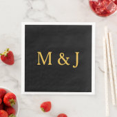 Monogramm Erstmaliger Gold Black Individuelle Name Serviette (Beispiel)