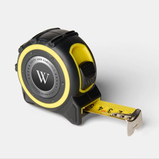 Monogramm Erstmaliges, elegantes Schwarz-Silber-Ba Maßband (Winkel)