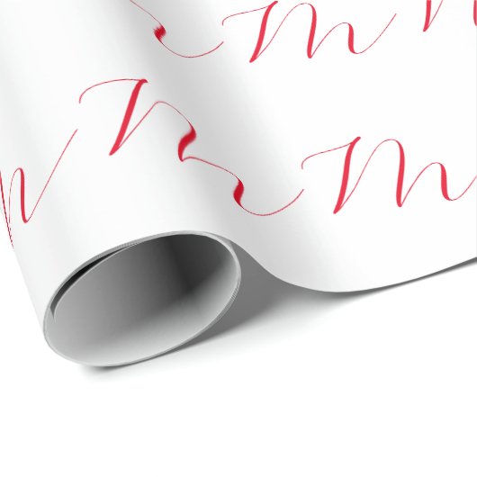 Monogramm Erstweises Weißes Rotes Minimalistisch Geschenkpapier (Rolleneckpunkt)