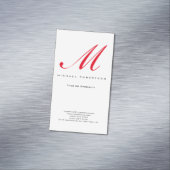 Monogramm Erstweises Weißes Rotes Minimalistisch Magnetische Visitenkarte (Beispiel)