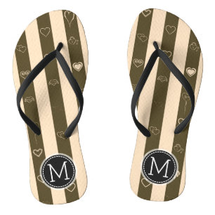 Monogramm Esel Braun Streifen Modernes Herz Muster Badesandalen