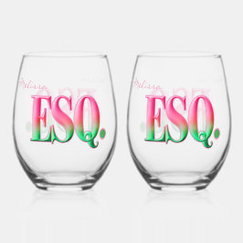 Monogramm ESQ. Ombre Rosa & Grün Stielloser Wein G Weinglas Ohne Stiel