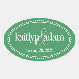 Monogramm-Etikett, grün, Caroline Wedding Ovaler Aufkleber