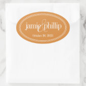 Monogramm-Etikett, Orange, Caroline Wedding Ovaler Aufkleber (Tasche)