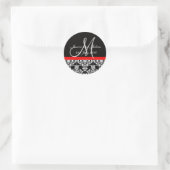 Monogramm-Etiketten - Damask Trellis - Schwarz/Rot Runder Aufkleber (Tasche)