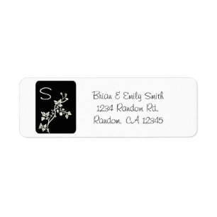 Monogramm-Etiketten mit Schwarz-weißer Blume