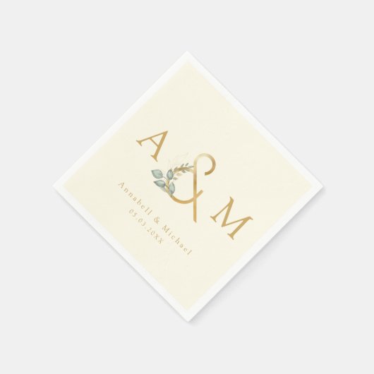 Monogramm, Eukalyptus Ampersand, Beige & Gold Serviette