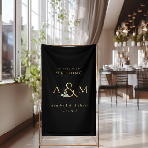Monogramm, Eukalyptus Ampersand, Schwarz & Gold Banner
