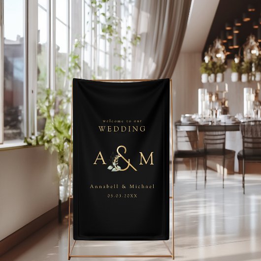 Monogramm, Eukalyptus Ampersand, Schwarz & Gold Banner
