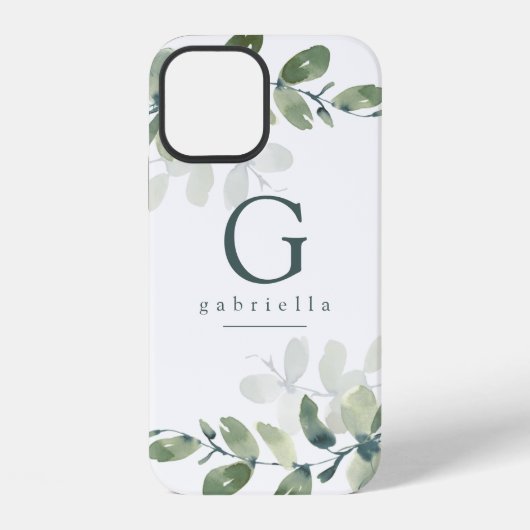 Monogramm Eukalyptus Botanik iPhone Hülle (Rückseite)