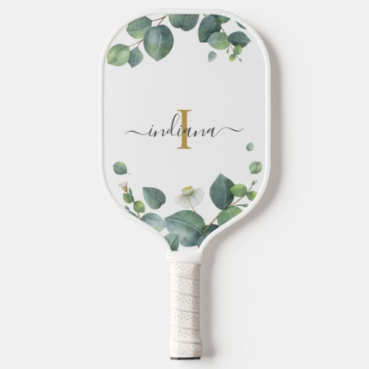 Monogramm Eukalyptus Botanischer Anfangsname Pickleball Schläger (Vorderseite)