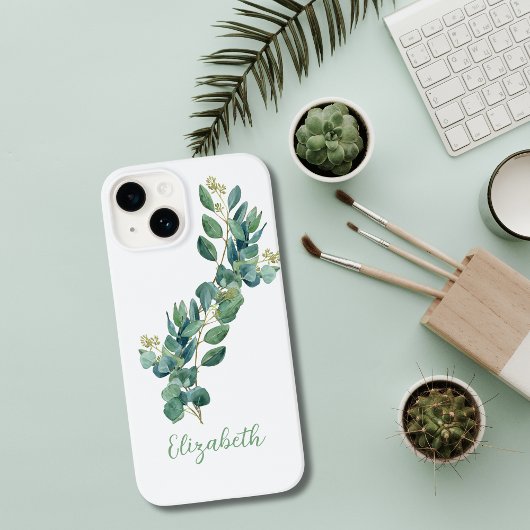 Monogramm Eukalyptus Botanisches Grün Case-Mate iPhone Hülle