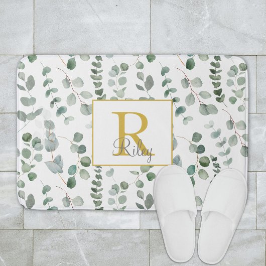 Monogramm-Eukalyptus-Muster Badematte