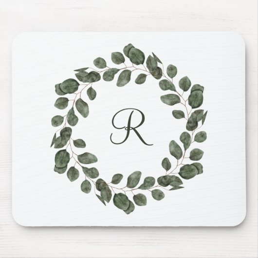 Monogramm Eukalyptusblätter Elegant Modern Mousepad (Vorne)