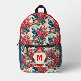 Monogramm Exotische Blume und rote Vogelmuster Boh Bedruckter Rucksack