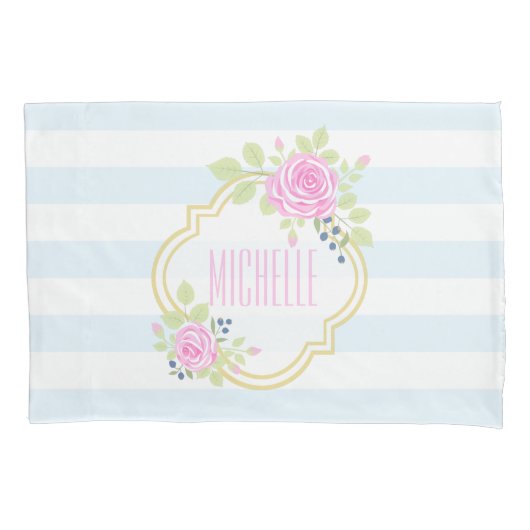 Monogramm Extravagant rosa Rosenpillowcase, Standa Kissenbezug (Vorderseite)